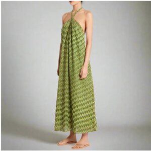 Faithfull The Brand Maxi Dress 10 Halter A-Line Green Cotton Check Rio Print, XL